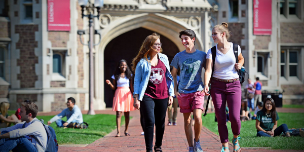 Students walking in front of Brookings