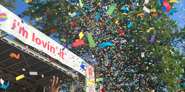 music stage with confetti