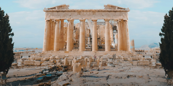 Greek temple with blue sky