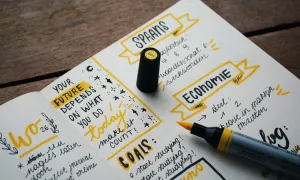 notebook with yelow and black writing