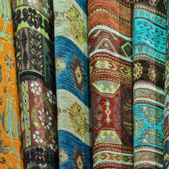 Blue orange and yellow textiles